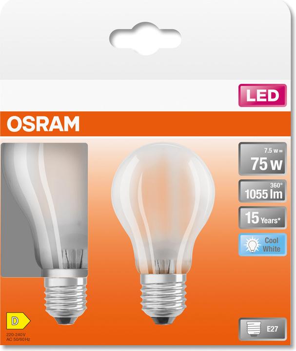 Productafbeelding Osram Star Classic A75 (E27, 7.50 W, 1055 lm, 2 x, D)