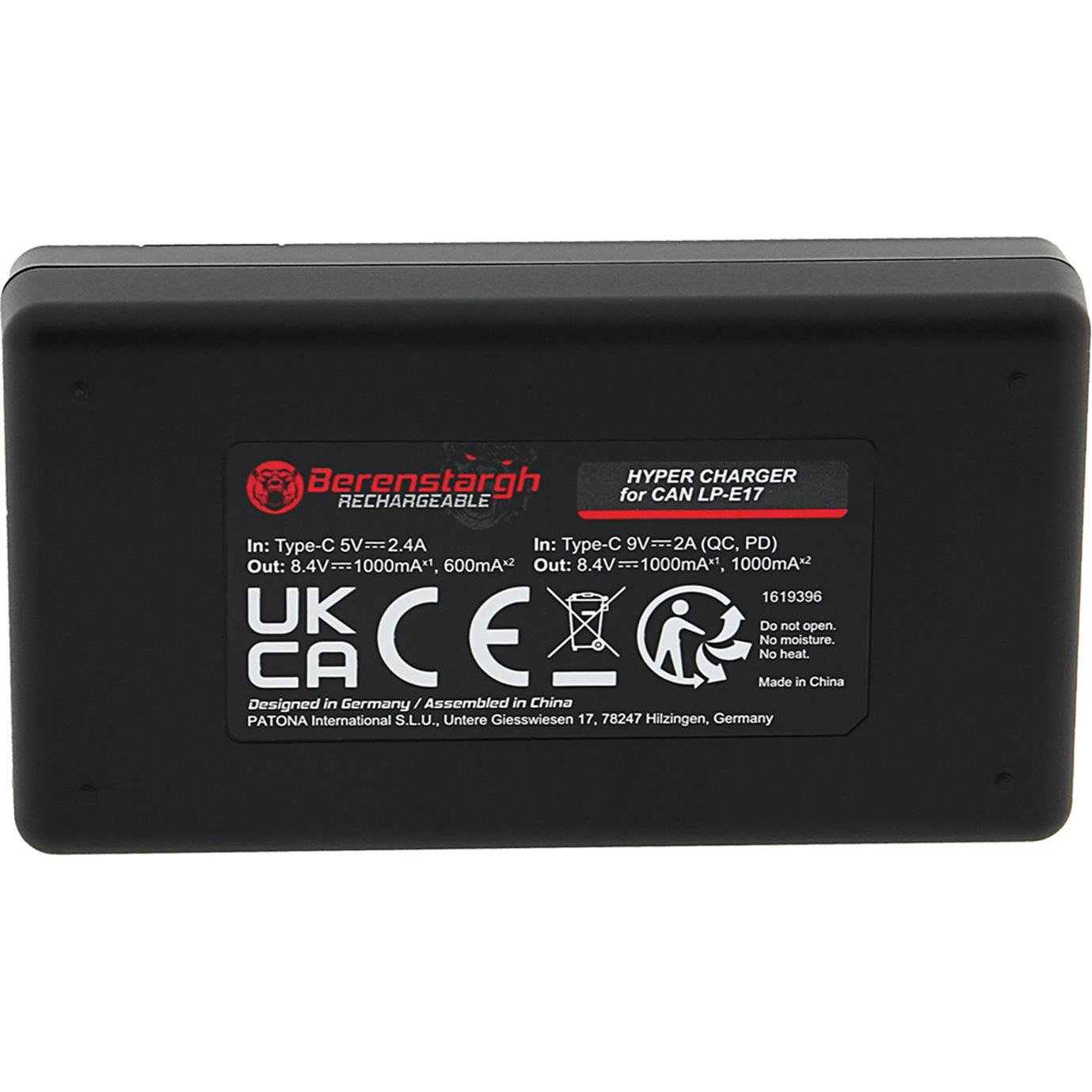 Berenstargh Hyper PD Ladegerät für Canon LP-E17 EOS 750D 760D 8000D Kiss X8i Rebel T6i inkl. USB-C K (Caricabatterie per fotocamere), Alimentatore fot