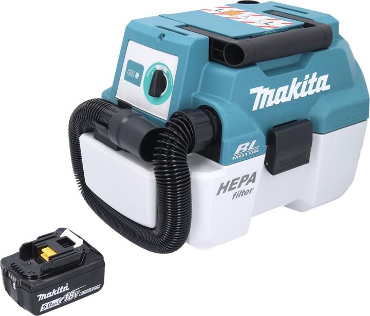 Produktbild Makita DVC 750 LT1 Akku Staubsauger LXT 18 V 67 mbar 7,5 l Brushless + 1x Akku 5,0 Ah - ohne (Nass-Trockensauger)