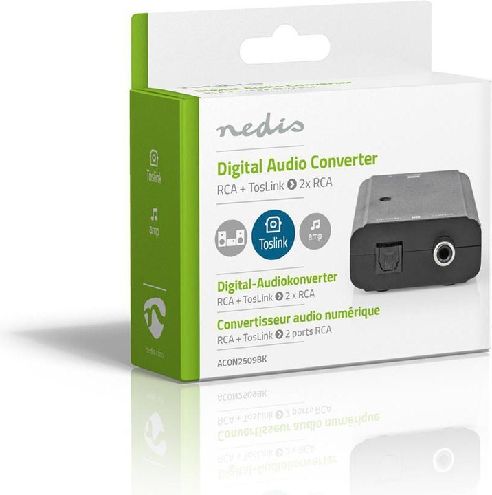 Immagine prodotto Nedis Connessioni a 2 vie del convertitore audio digitale - Ingresso: 1x S / PDIF (RCA) jack / 1x TosLink (0.05 m, Ottico)