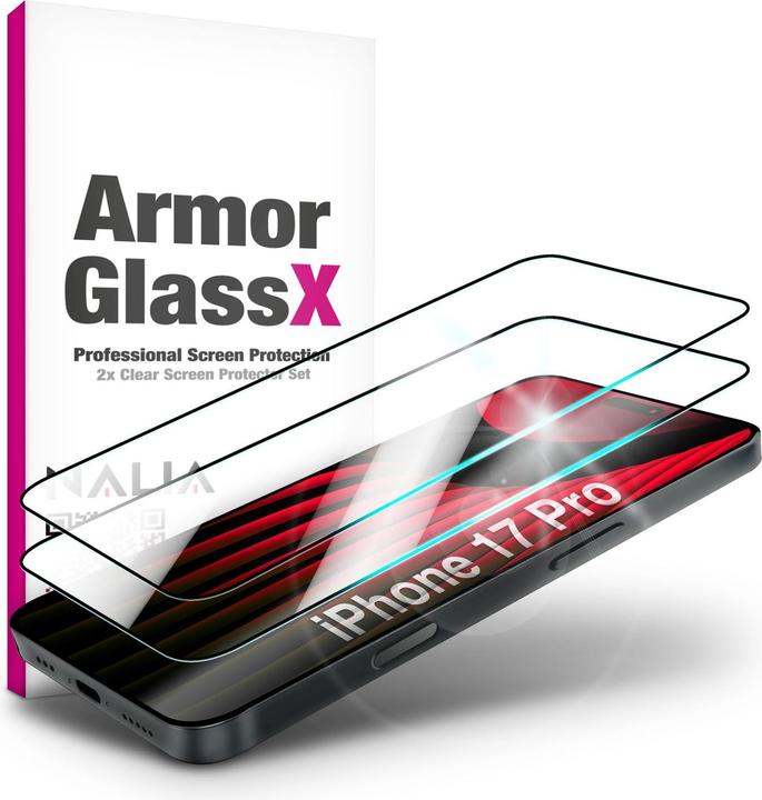 Produktbild Nalia Schutzglas "ArmorGlassX" - 2x Display Glas Ultra Klar 9H Härte - Screen Protector Tempered Glass (2 Stück, Apple iPhone 17 Pro)