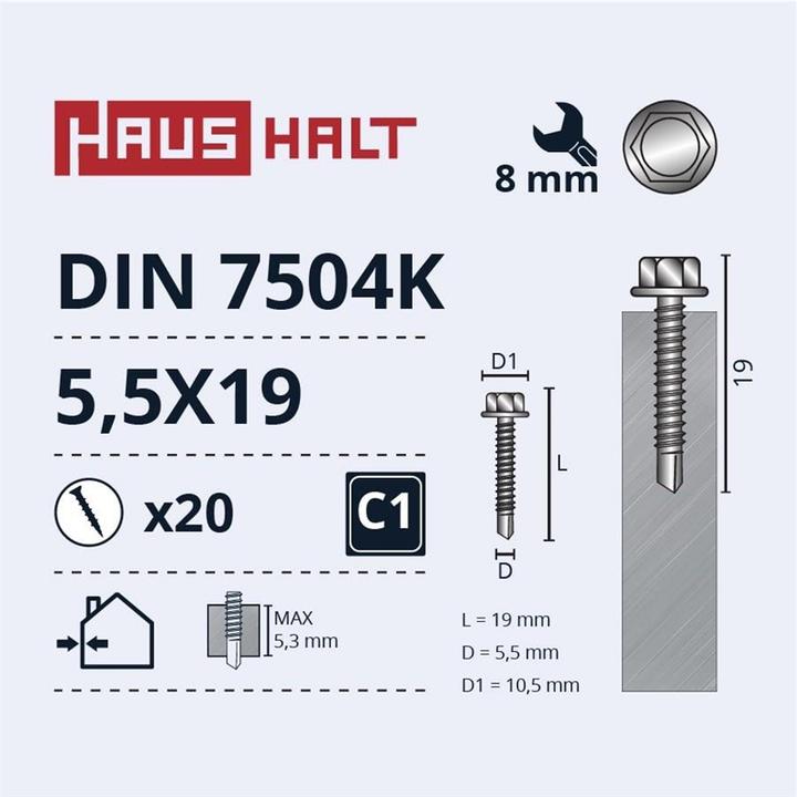 Image du produit Haushalt SELF SCREW 5,5X19 DIN7504K ZN 20PCS