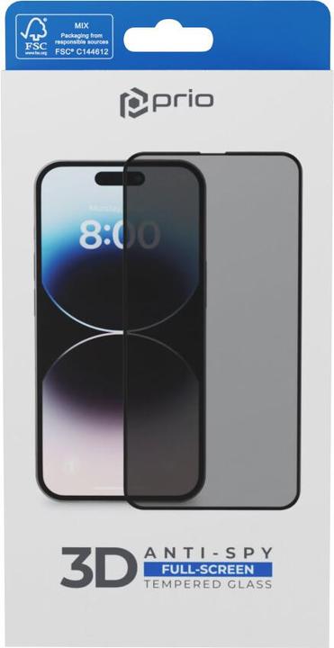 Image du produit prio Verre blindé 3D anti-espion pour iPhone 15 Pro (6,1 pouces) noir (1 pcs, Apple iPhone 15 Pro)