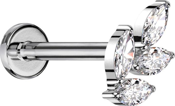 Actual product image Star Piercing Micro labret internal thread silver leaf silver four crystals silver (Titanium, without brass)