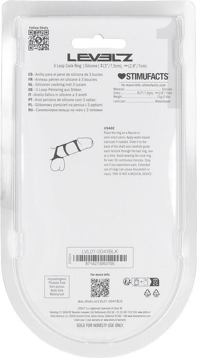 Actual product image Shots 3 Loop Silicone Cockring - Black