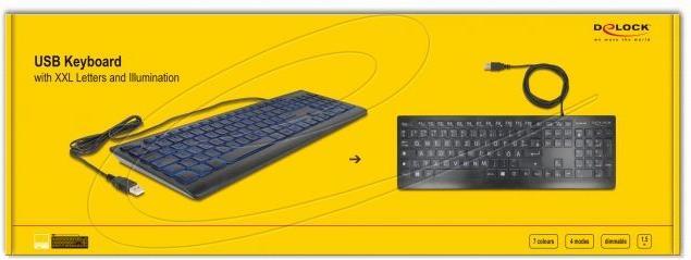 Produktbild Delock USB Tastatur kabelgebunden 1,5 m schwarz mit XXL Buch (DE)