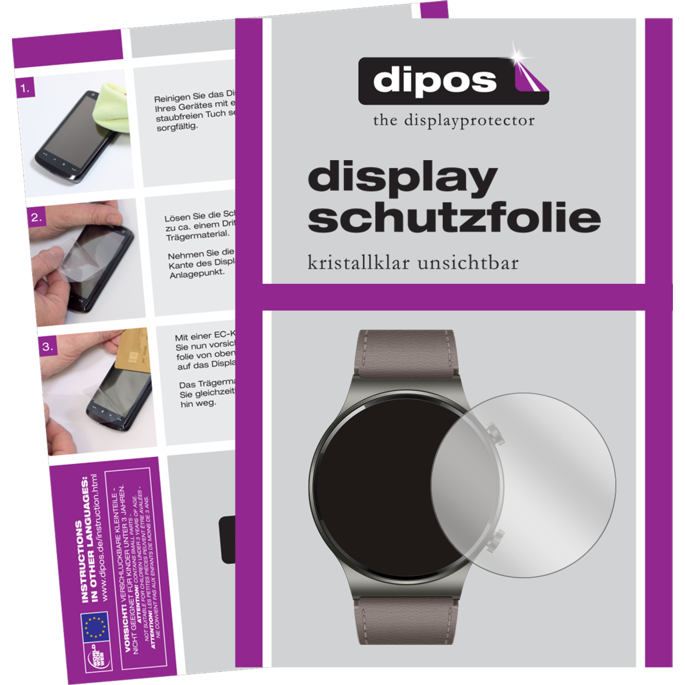 Dipos Displayschutzfolie Crystalclear, Smartwatch Schutzfolie, Transparent