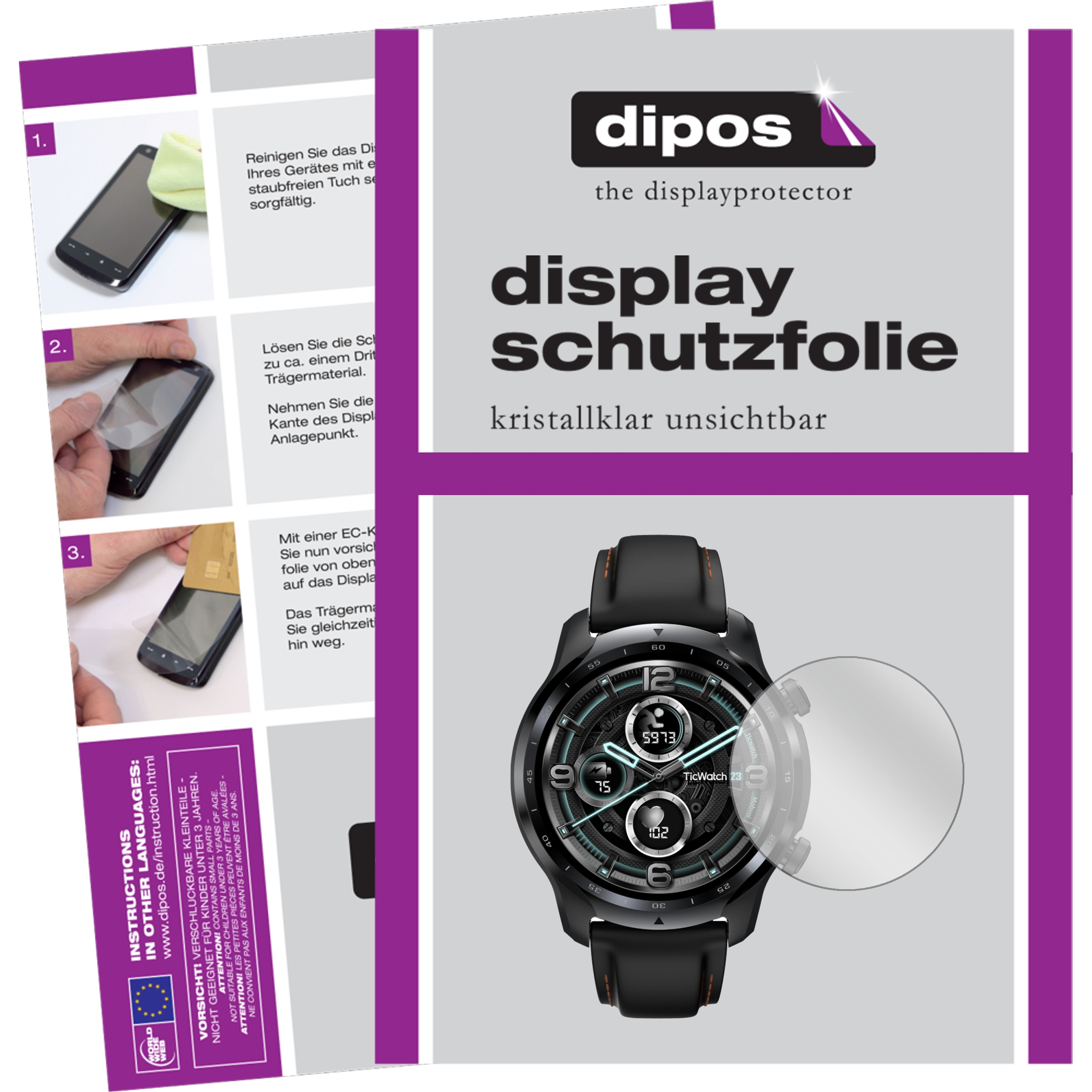 Dipos Displayschutzfolie Crystalclear, Smartwatch Schutzfolie, Transparent