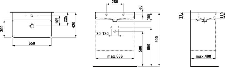Produktbild Laufen Waschtisch VAL 65 cm wei mit Beschichtung 8102844001041 (420 mm, 650 mm)