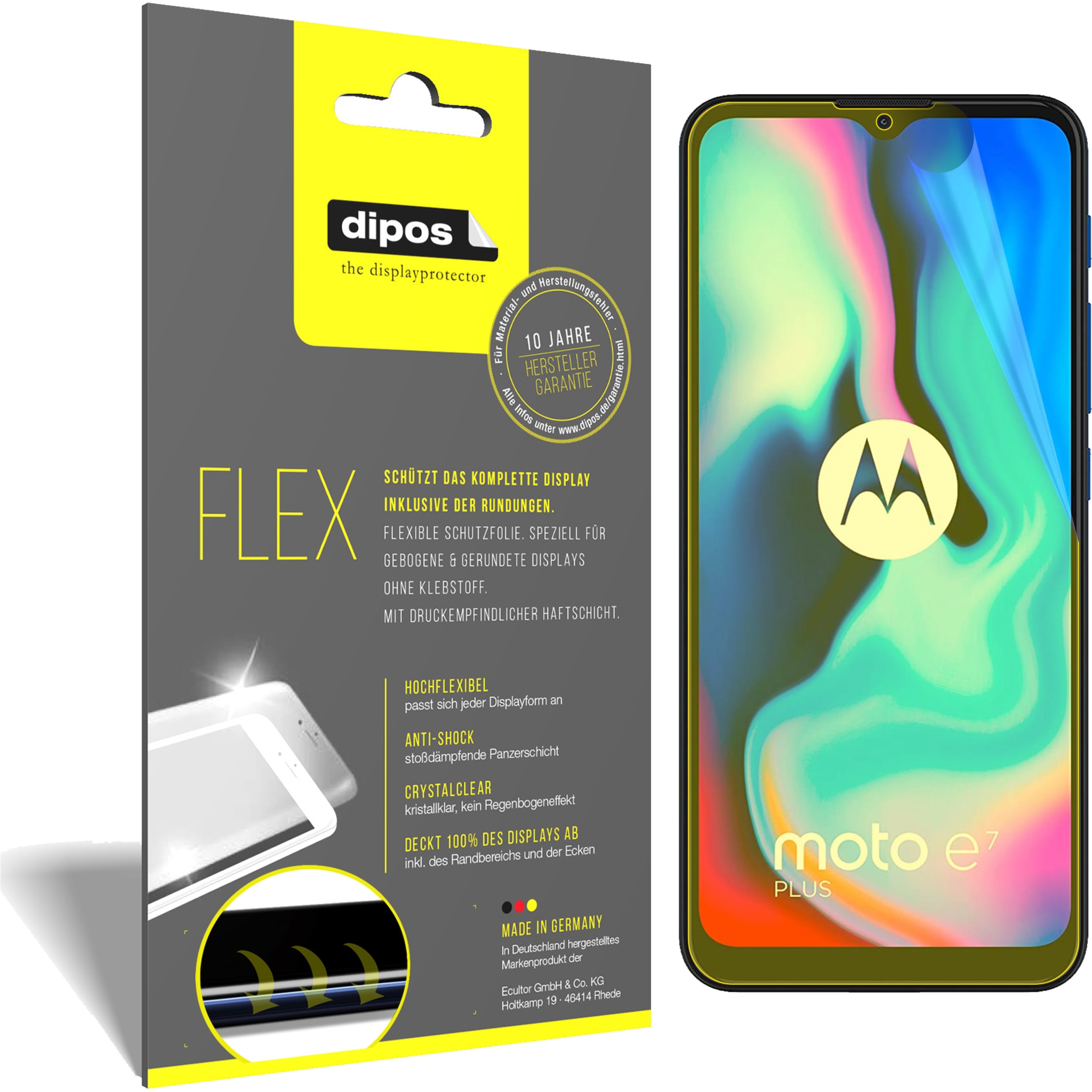 Dipos Displayschutzfolie Full-Cover 3D (3 Stück, Motorola Moto E7 Plus), Smartphone Schutzfolie, Transparent