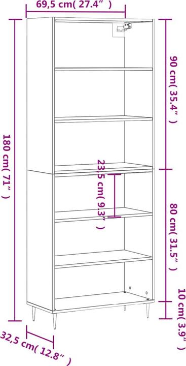 Image du produit vidaXL Highboard (69.50 x 32.50 x 180 cm)