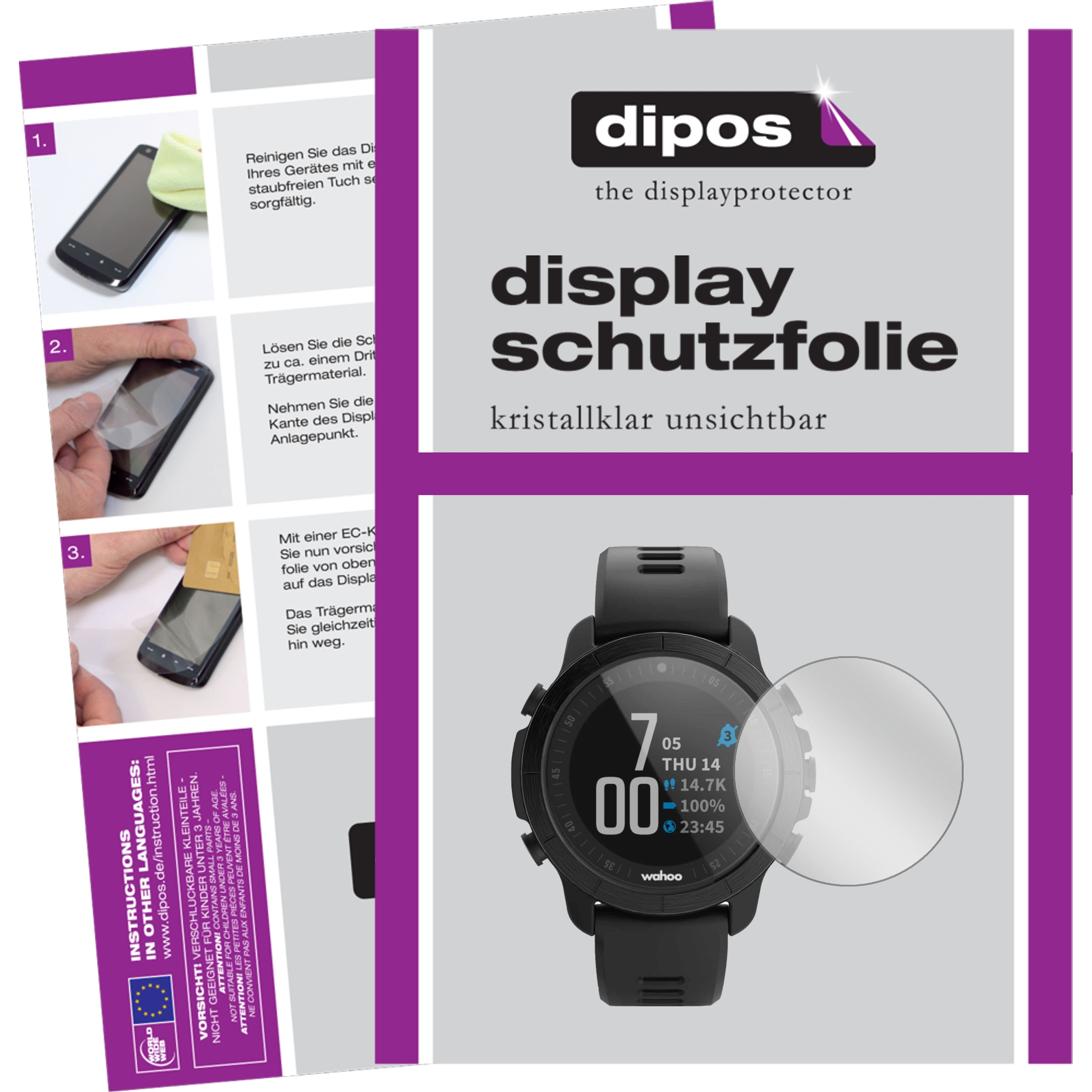 Dipos Displayschutzfolie Crystalclear, Smartwatch Schutzfolie, Transparent