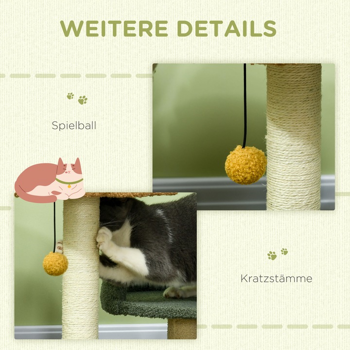 Immagine prodotto PawHut Tiragraffi con amaca e piattaforma per le zampe (52 cm, Beige, Marrone, Verde)
