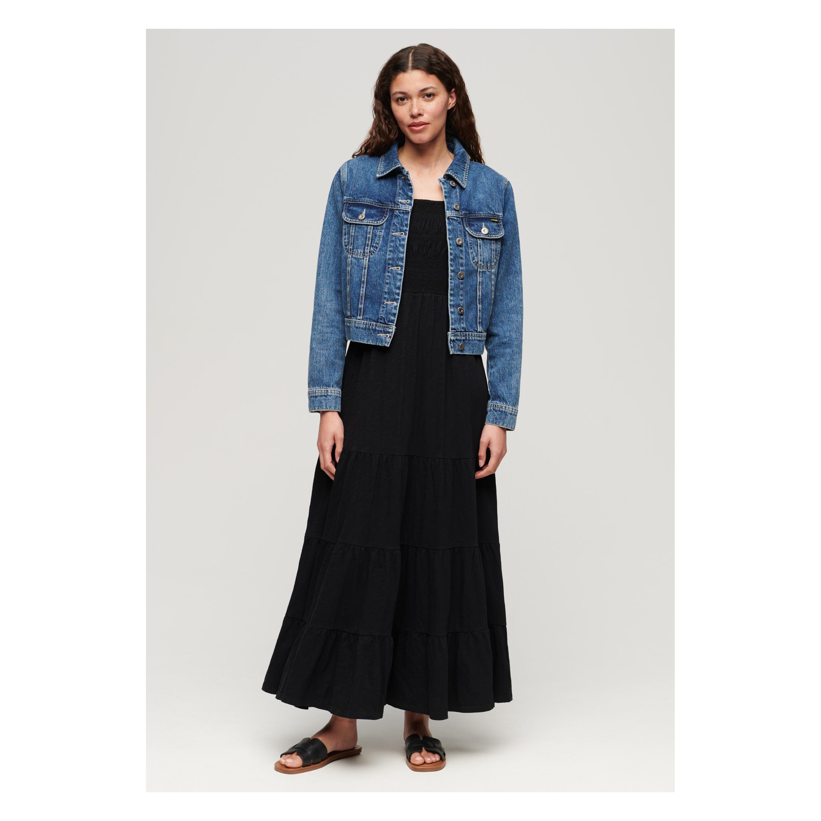Superdry, Damen, Kleider, Gesmoktes Maxi-Trägerkleid, Schwarz, (S)