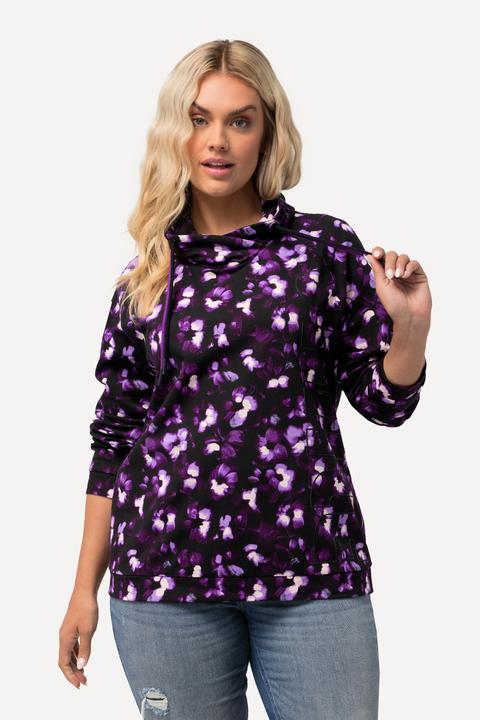 Actual product image Ulla Popken Floral Print Drawstring Collar Hoodie (54)
