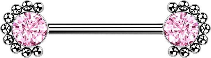 Immagine prodotto Star Piercing Barbell Innengewinde silber front Kugelhalbblume Kristall pink (senza ottone, Titanio)