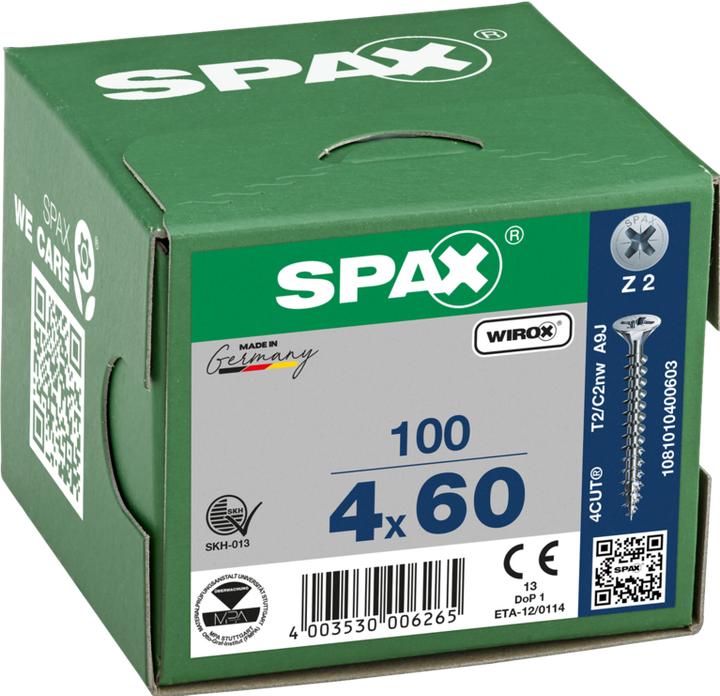 Image du produit Spax Tête Fraisée à Empreinte Cruciforme Z2 Entièrement Filetée Wirox (100 Vis par pièce)