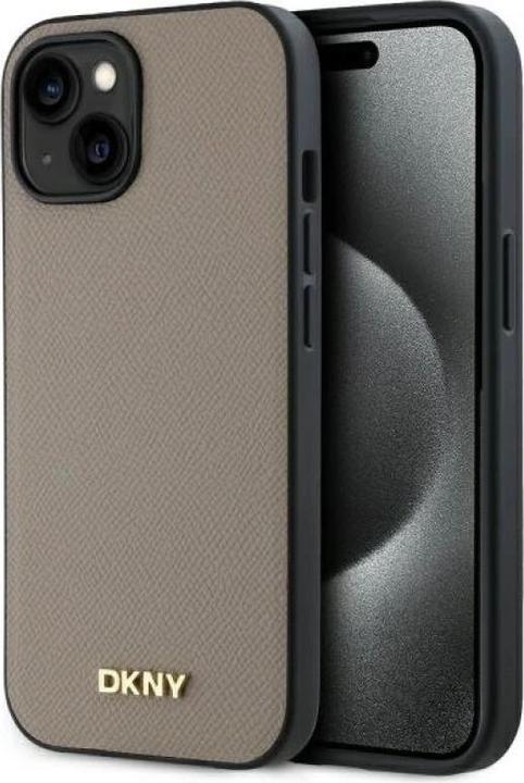 Actual product image DKNY - Leather Hardcase Grained PU Metal Logo MagSafe (DKHMP15SPGHLME) - iPhone 15 - Beige (Apple iPhone 15)