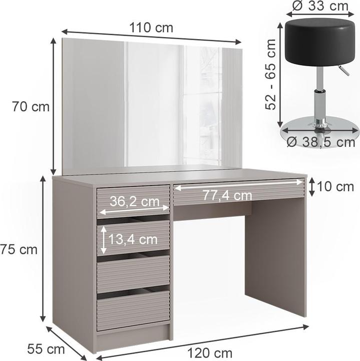Actual product image Vicco Sherry with mirror & stool (120 x 55 x 75 cm)