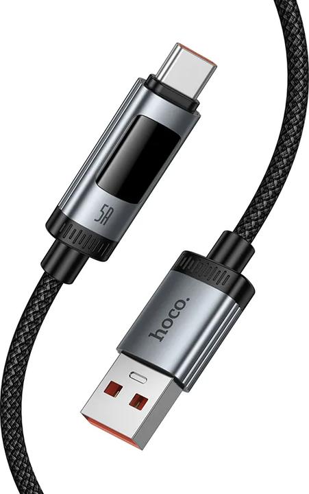 Actual product image Hoco Cable Data Cable with digital display USB A to USB C PD 6A 100W 1,2 m U148 black (1.20 m, 100 W)