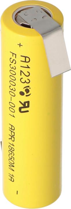 Produktbild A123 Systems A123 APR18650M-A1 1100mAh 3,3V LiFePo4 Akku mit Lötfahne Z-Form 64,95x18,2mm (18650, 1100 mAh)