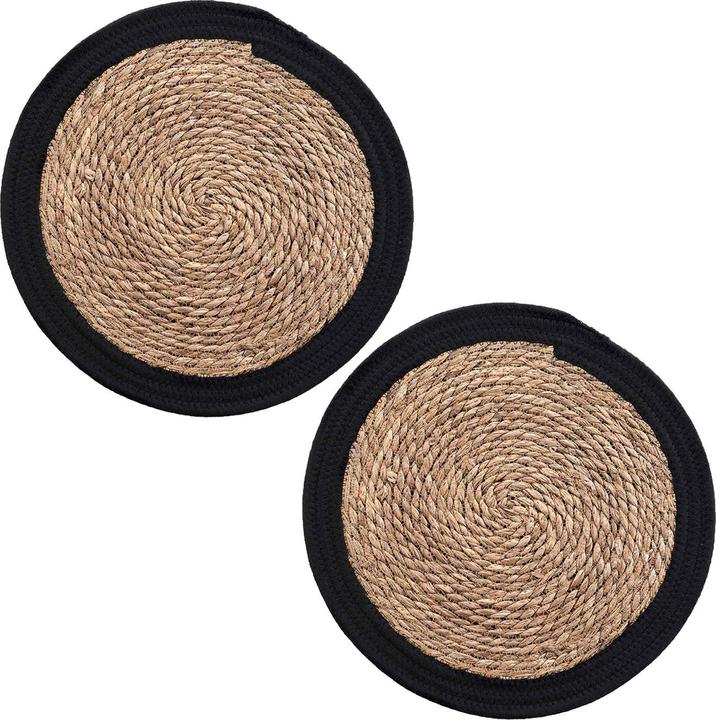 Immagine prodotto Natura Punto Set di 2 tovagliette in paglia con vimini e cotone, marrone e nero (2 pz., 38 x 38 cm)