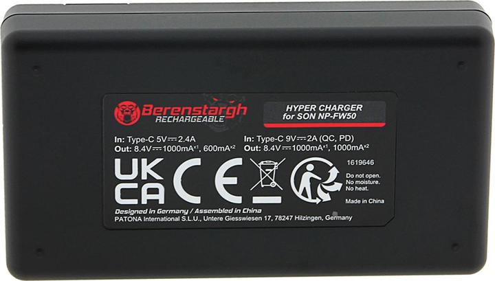 Produktbild Berenstargh Hyper PD Ladegerät für Sony NP-FW50 NEX.3 NEX.3C NEX.5 NEX.5A RX1R III DSC-RX1RM3 inkl. (Kamera Akku Ladegerät)