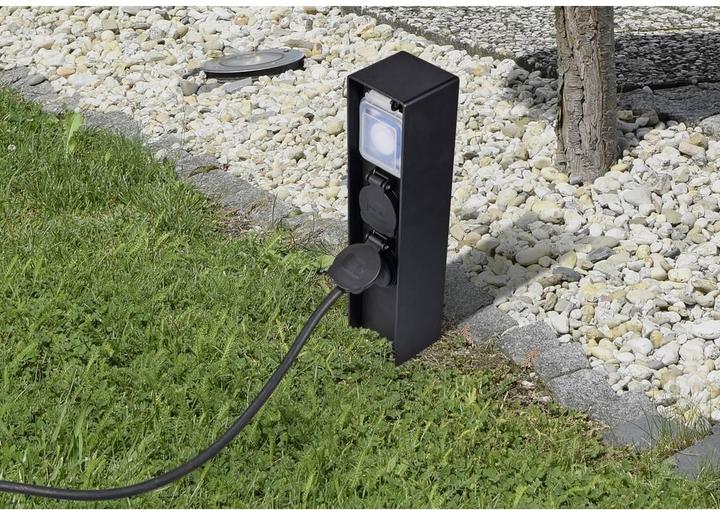 Actual product image Sygonix SY-6121656 Garden socket outlet with timer, 2-gang black, raised mounting position (2x)