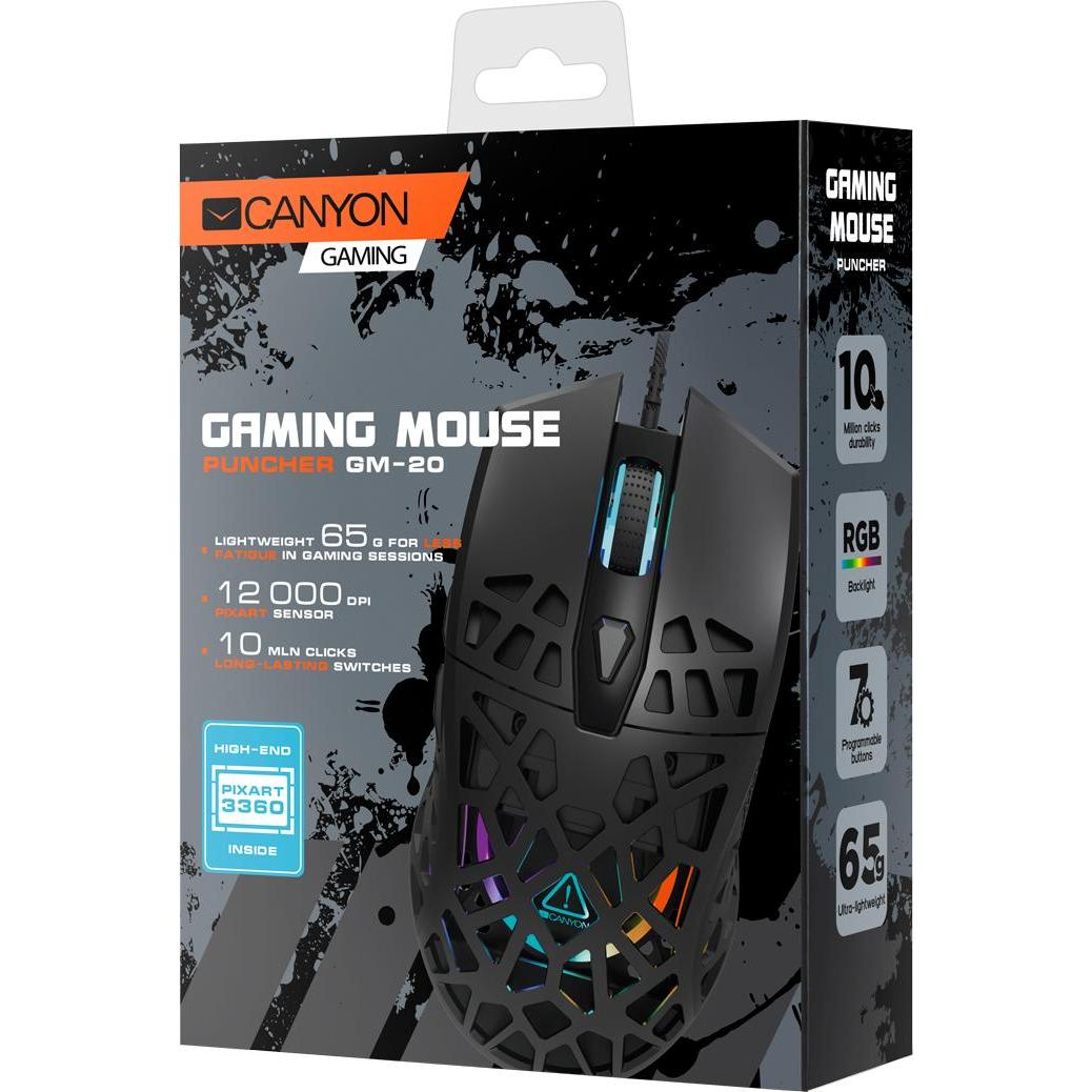 Thumbnail - Canyon GM-20 Maus USB Typ-A Optisch 12000 DPI (Kabelgebunden), Maus, Schwarz
