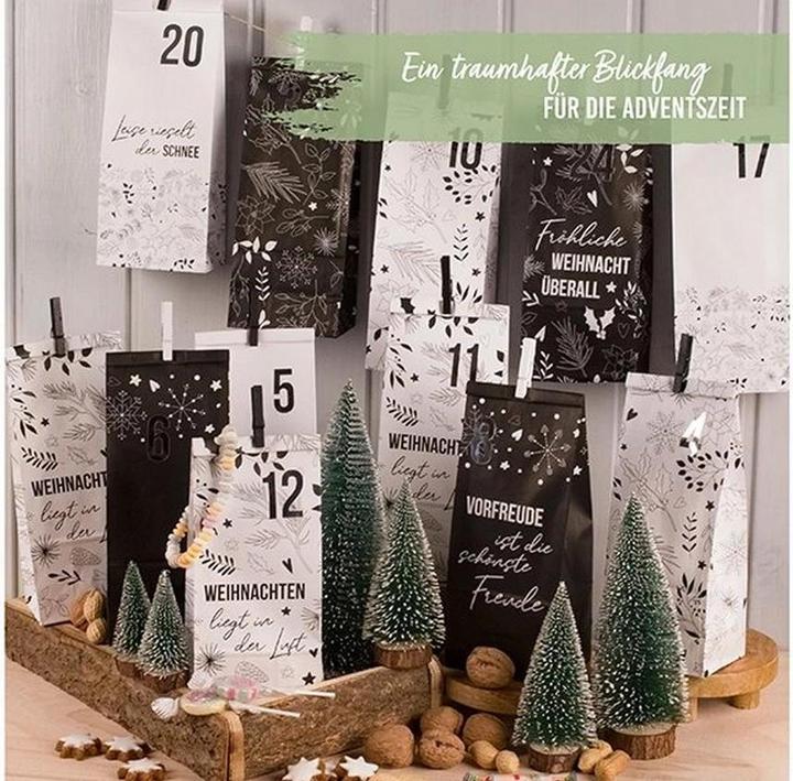 Immagine prodotto Papierdrachen Calendario dell'Avvento con buste stampate - Notte Santa in bianco e nero 2