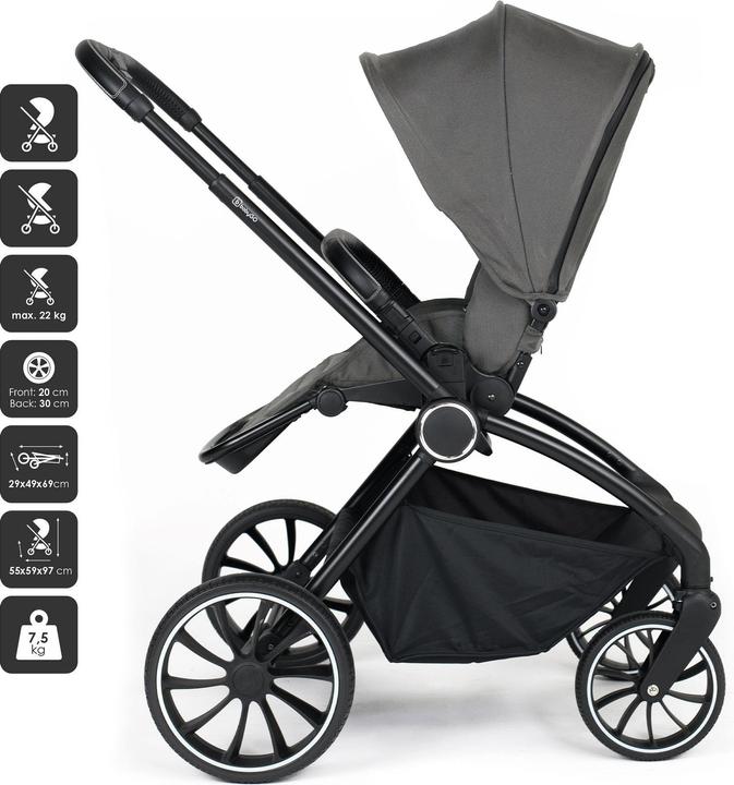 Actual product image BabyGo Pushchair 3in1 grey grey/black Frame (0 Months - 3 years)