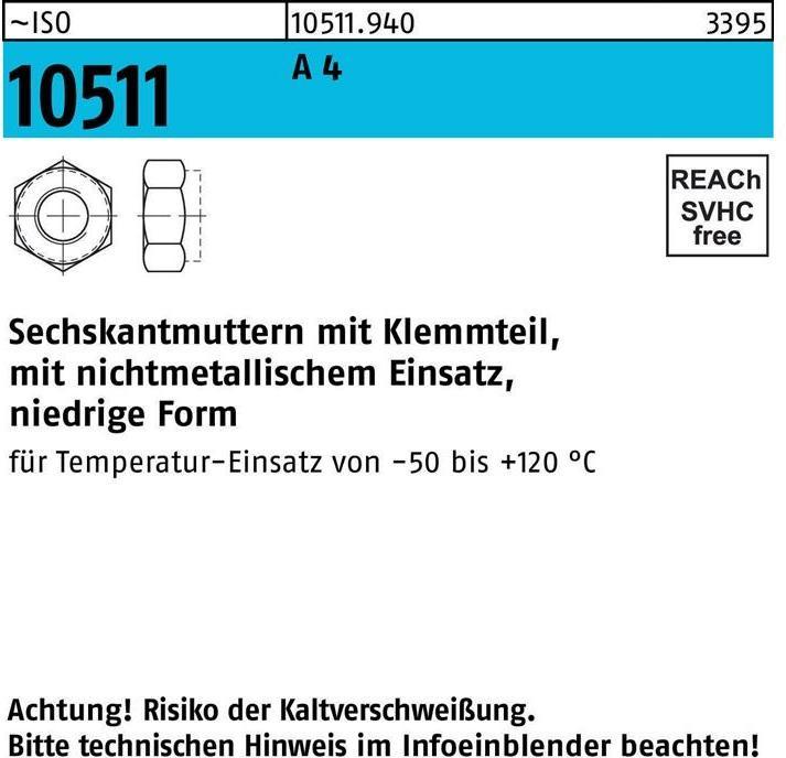 Produktbild Sechskantmutter ISO 10511 m.Klemmteil M 12 A 4 (M12)