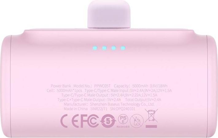 Actual product image Baseus Powerbank Compact USB-C 5000mAh, 20W (pink) (5000 mAh, 20 W, 18 Wh)