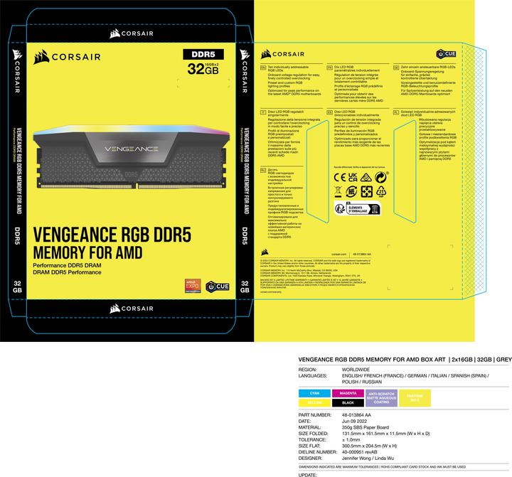 Actual product image Corsair RAM D5 6000 32GB C38 Vengeance RGB (1 x 32GB, 6000 MHz, DDR5 RAM, DIMM)