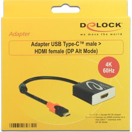 Thumbnail - Delock USB Typ-C zu (HDMI, 20 cm), Data + Video Adapter, Schwarz