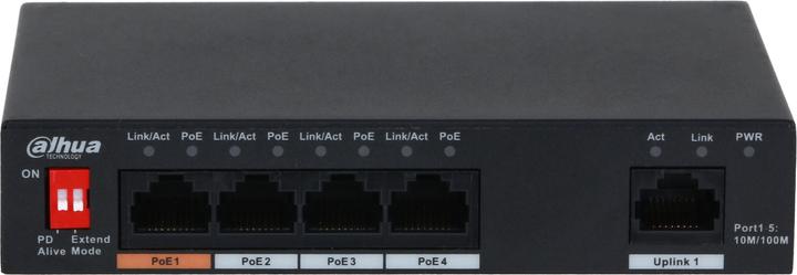Image du produit Dahua Commutateur||PFS3005-4ET-60-V2|Bureau/Pied|PoE jungtys 4|60 Watts|DH-PFS3005-4ET-60-V2 (5 ports)