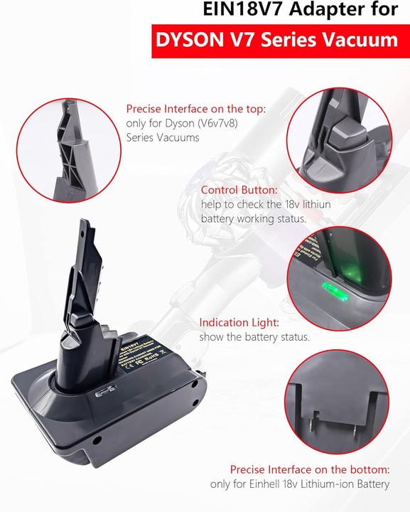 Actual product image Btrui Adapter EIN18V7 für Einhell 18V Akku auf Dyson V7 Staubsauger