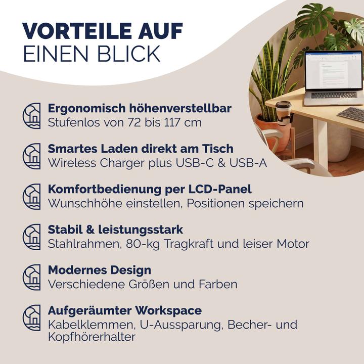 Image du produit Casaria Höhenverstellbarer Schreibtisch