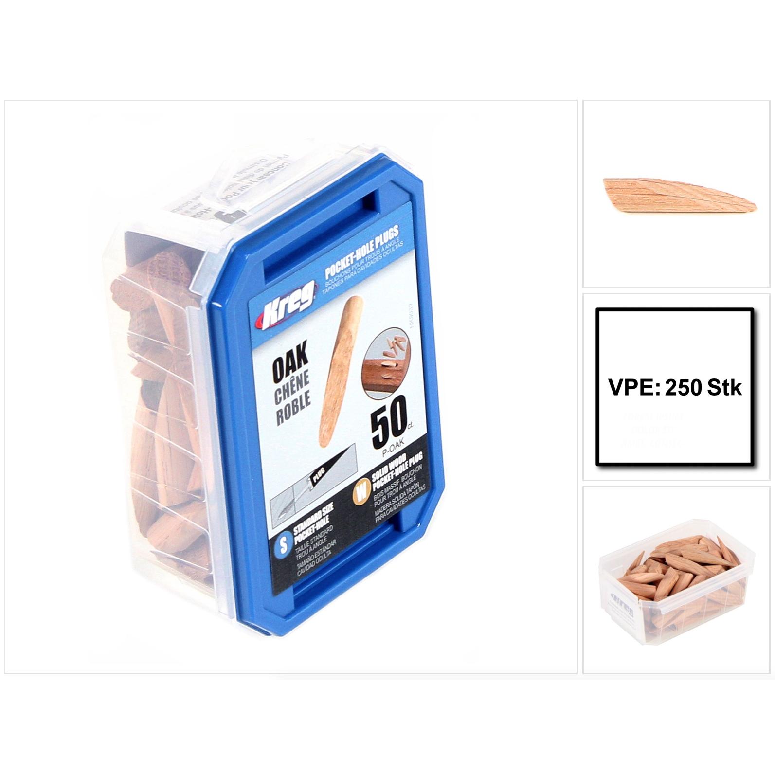 Kreg, Tassello, Tasselli per fori di tasca in quercia 250 pezzi ( P-OAK ) in legno massiccio accorciabili (1 pz.)