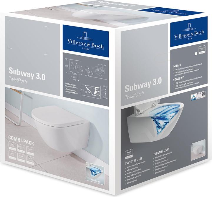 Image du produit Villeroy & Boch V&B Combipack SUBWAY 3.0 m WWC profond TwistFlush et siège WC blanc
