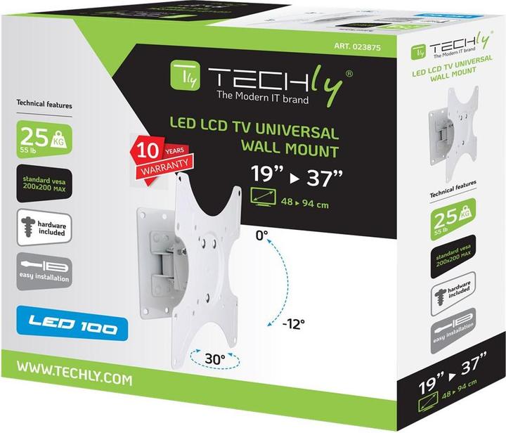 Image du produit Techly Support mural inclinable (Mur, 37", 25 kg)