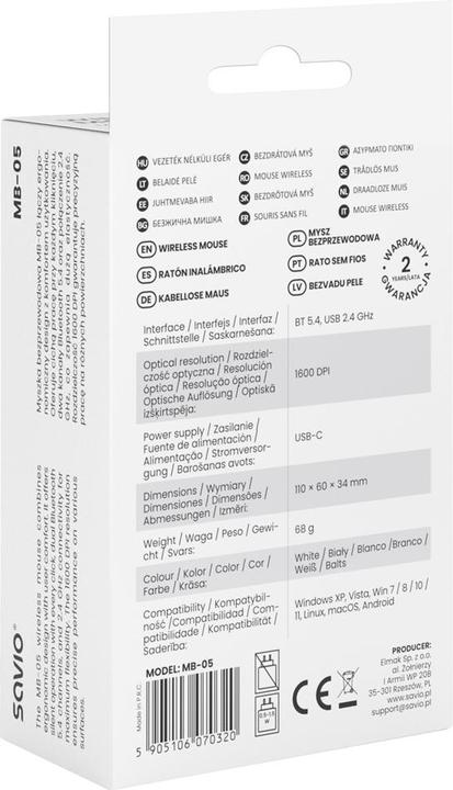 Produktbild Savio MB-05 Maus Universal Beidhändig Bluetooth 1600 DPI (Kabellos)