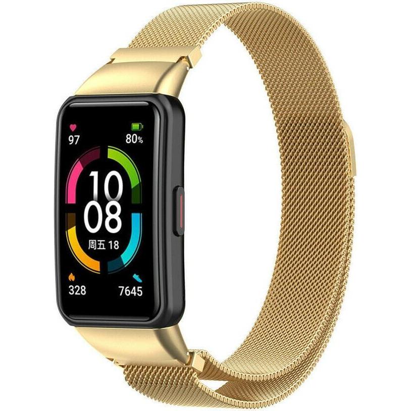 Strap-it Armband (Geflochtener Stahl, Honor Band 6), Uhrenarmband, Gold