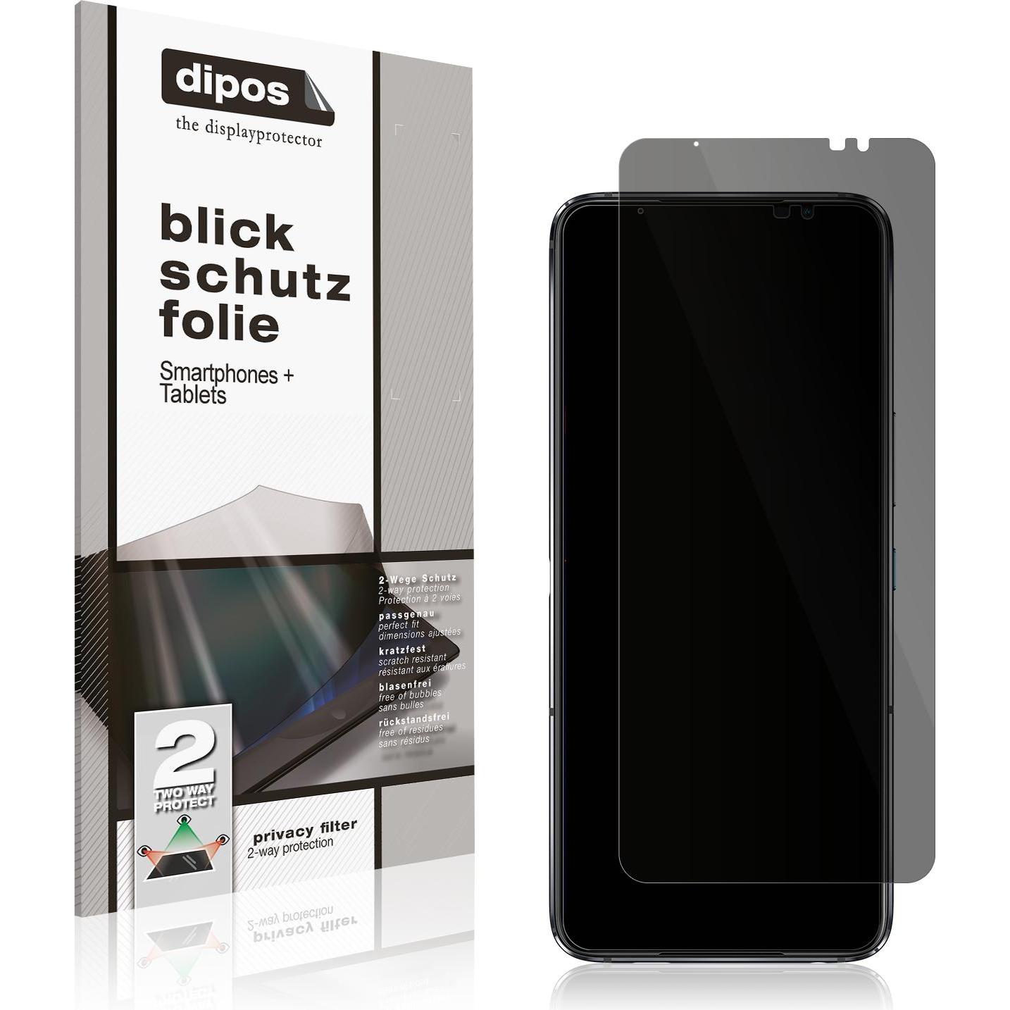 Dipos Blickschutzfolie 2-Way Anti-Shock (1 Stück, Asus ROG Phone 6 Pro), Smartphone Schutzfolie, Transparent