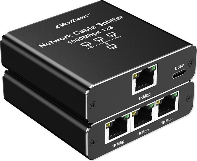 Productafbeelding Qoltec Splitter Ethernet mini SWITCH 1x3 RJ45 USB C (4 ports)
