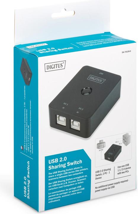 Image du produit Digitus Commutateur de partage USB 2.0 (USB-A, 2 ports)