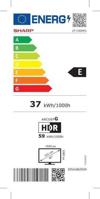 Energy Label Sharp Google TV (40", LCD, Full HD, 2025)