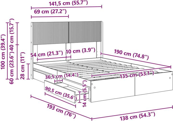 Produktbild vidaXL Bettrahmen (135 x 190 cm)