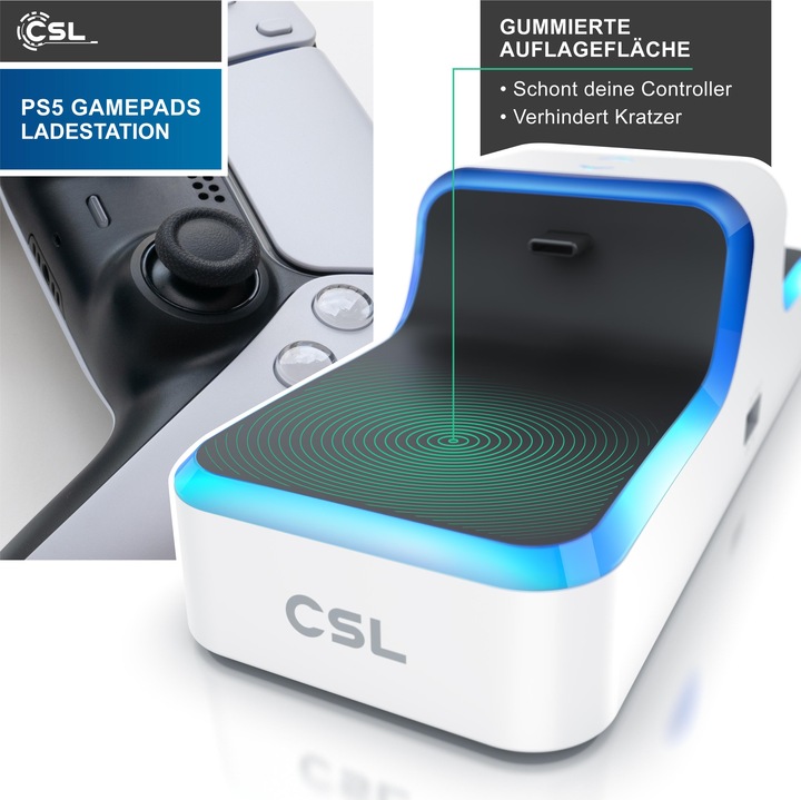 Image du produit CSL Station de charge pour manette PS5, Twin Charge, chargeur de manette de jeu, sans fil, câble de (PS5)