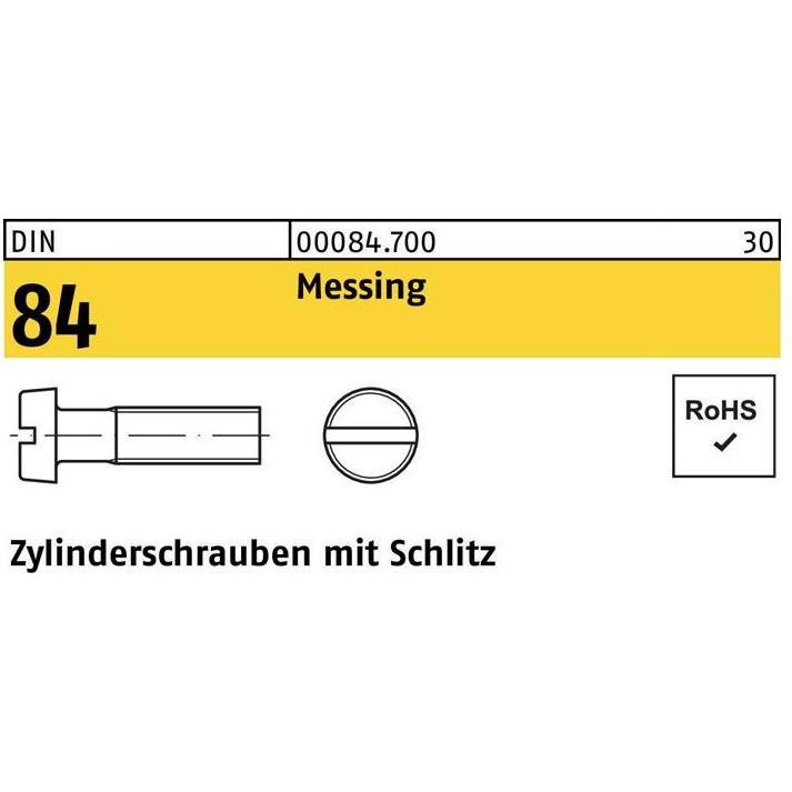 Schrauben, Zylinderschraube ISO 1207 m.Schlitz M 3,5 x 16 Messing (200 Schrauben pro Stück)